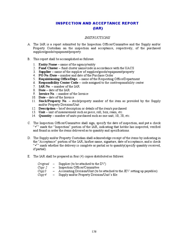 Inspection and Acceptance Report Guidelines | PDF