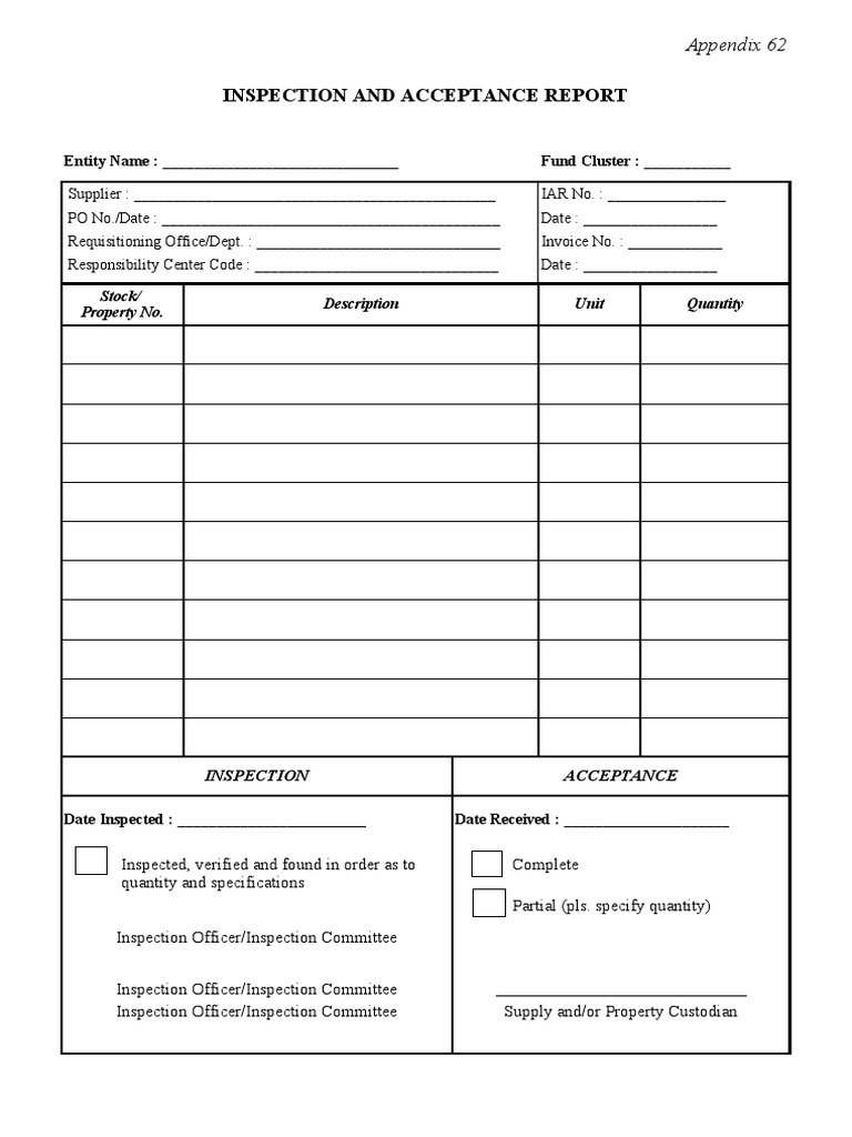 Inspection And Acceptance Report Guidelines