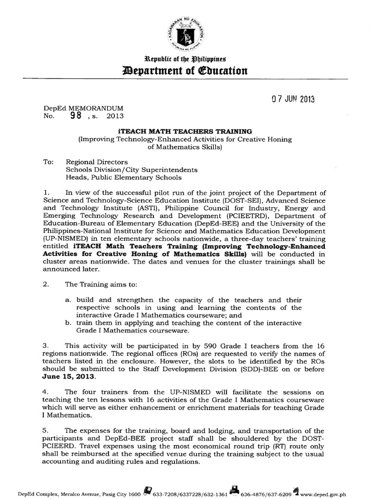 DM - 2013 - 098 Math Teachers Training | PDF