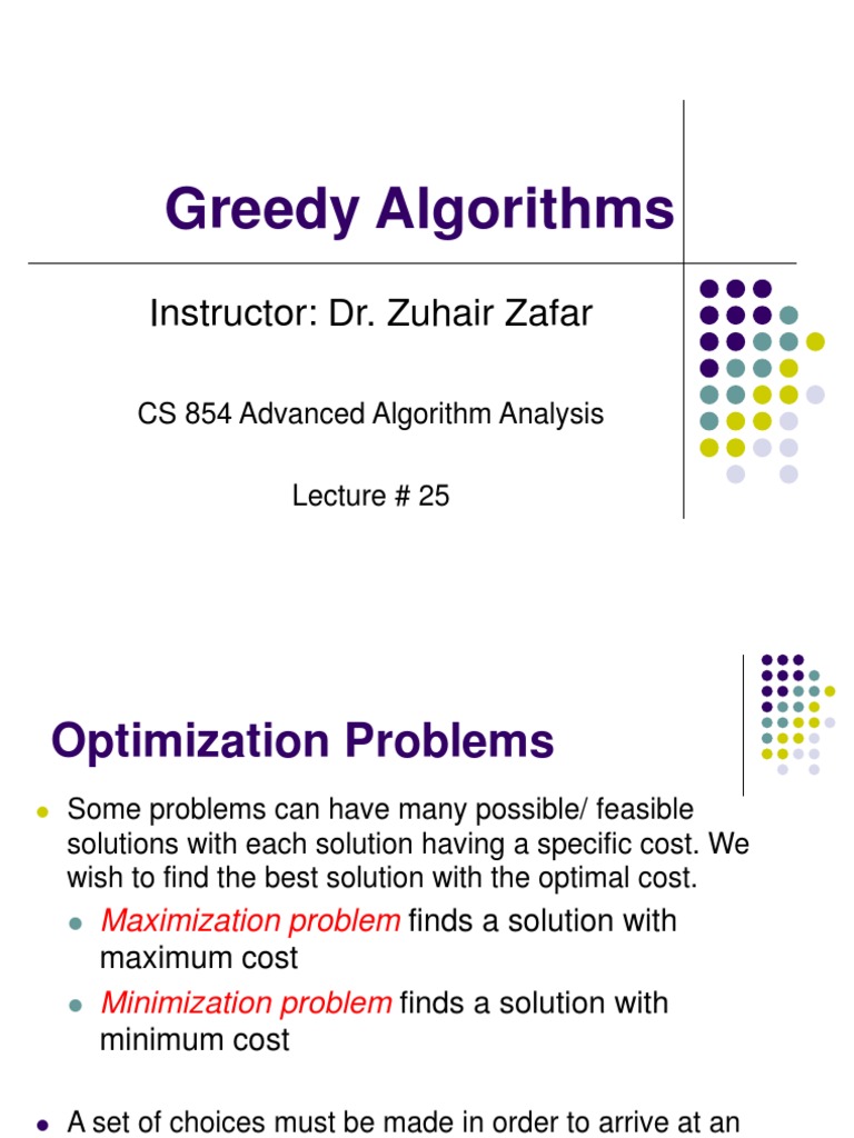 Lecture 25 - Greedy Algorithms | PDF | Mathematical Optimization ...