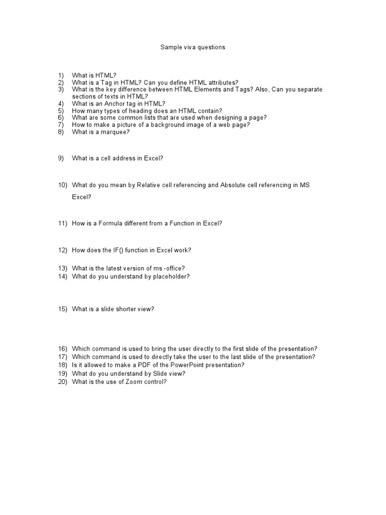 Sample Viva Questions | PDF