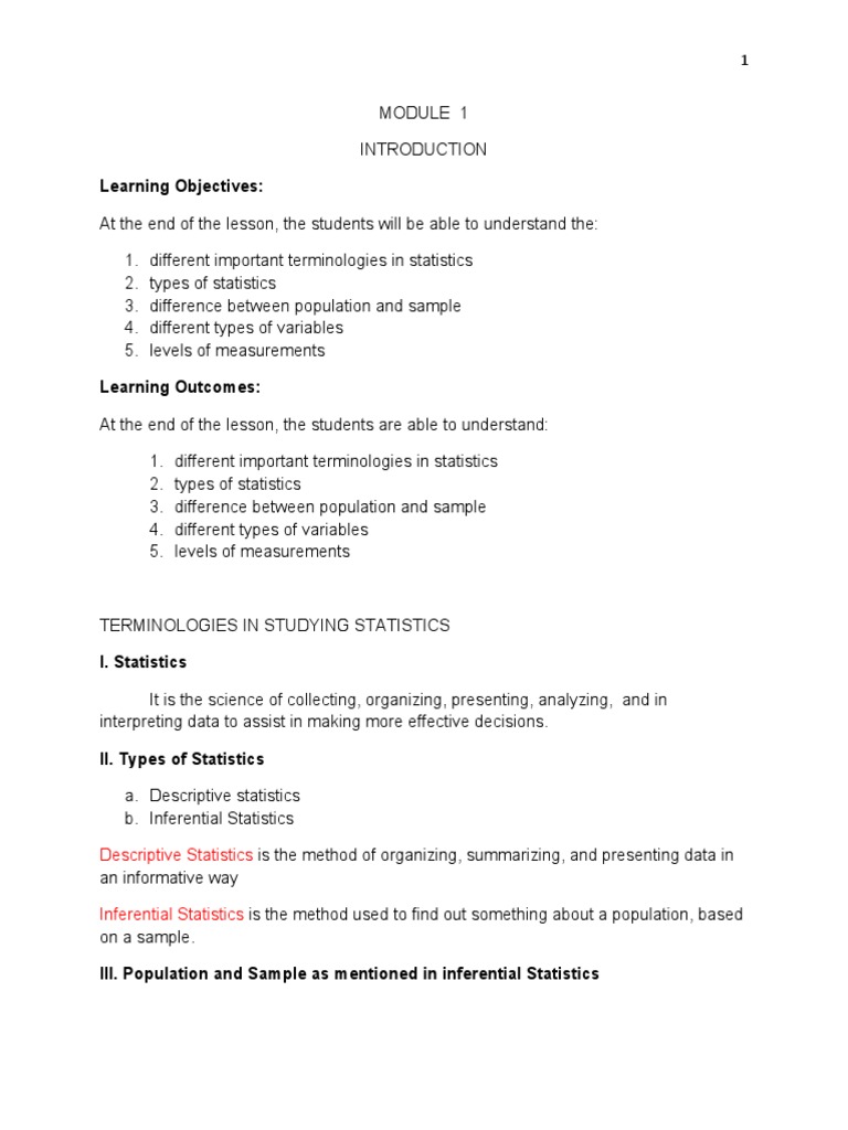 Module 1 Introduction Pdf Statistics Level Of Measurement