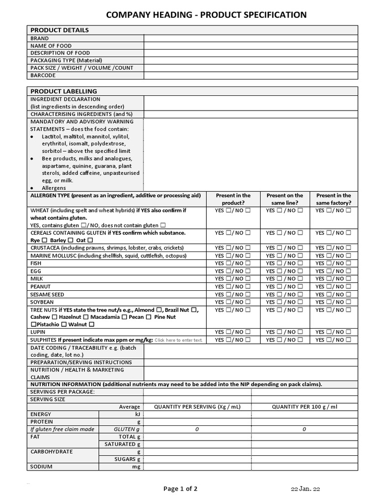 Food Product Specification Guide | PDF | Nut (Fruit) | Nutrition Facts ...