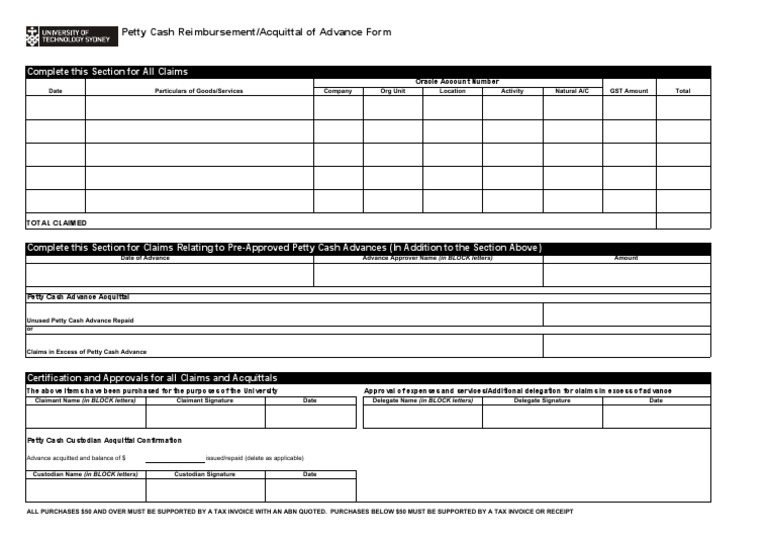 Petty Cash Reimbursement Form Template | PDF