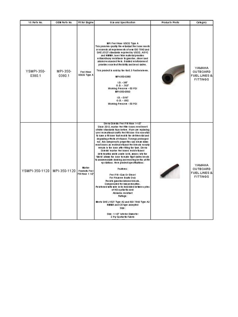 Yamaha Outboard Fuel Lines & Fittings PDF Hose Gasoline