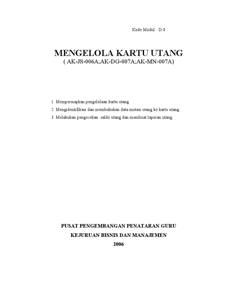 Contoh Soal Kartu Utang Belajar