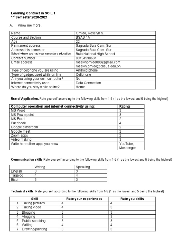 Soil 1 Learning Contract 1st Sem 2020 2021 Pdf Learning