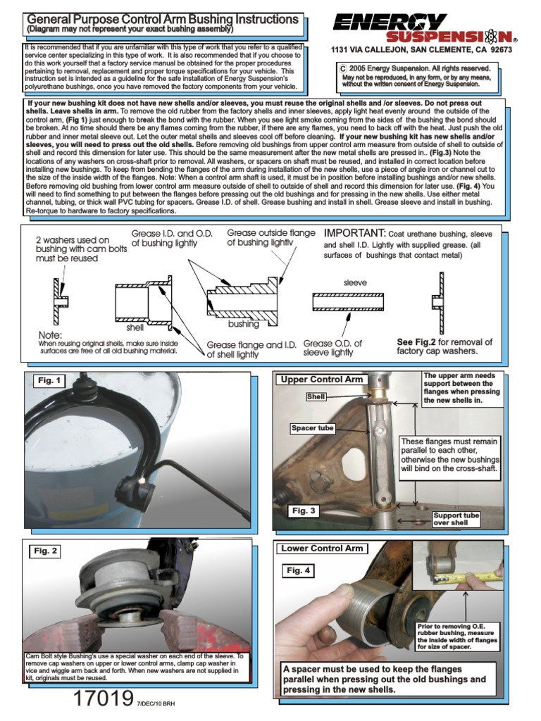Grease I.D. and O.D. of Bushing Lightly 2 Washers Used On Bushing With Cam Bolts Must Be Reused