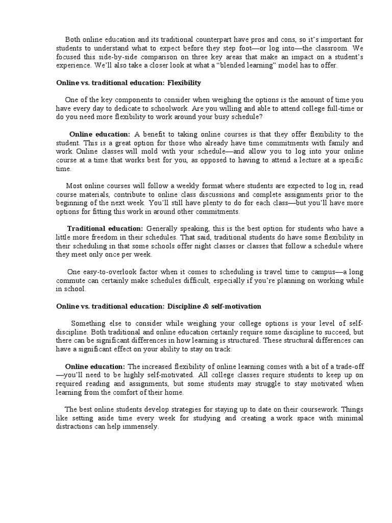 Traditional Education Vs Online Education | PDF | Distance Education ...