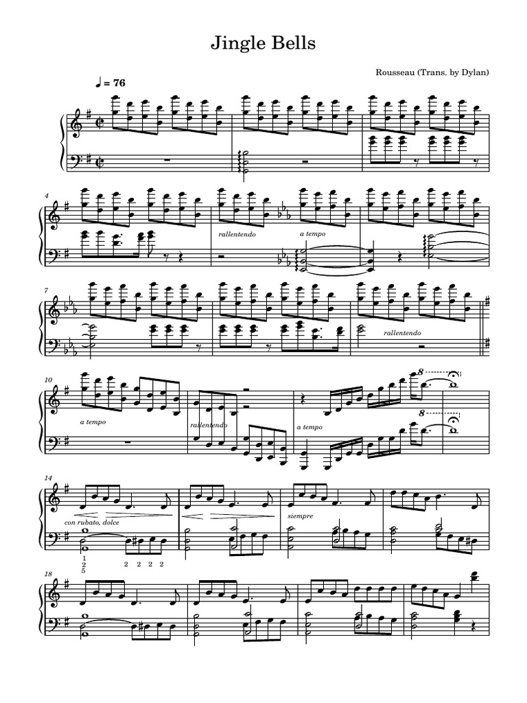 Jingle Bells Rousseau Transcribed by Dylan PDF Rhythm And Meter