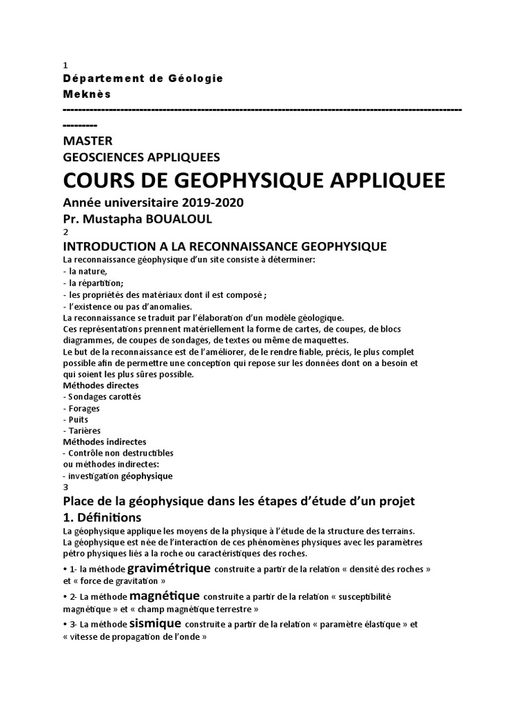 Introduction à la Géophysique Appliquée | PDF | Sciences et mathématiques