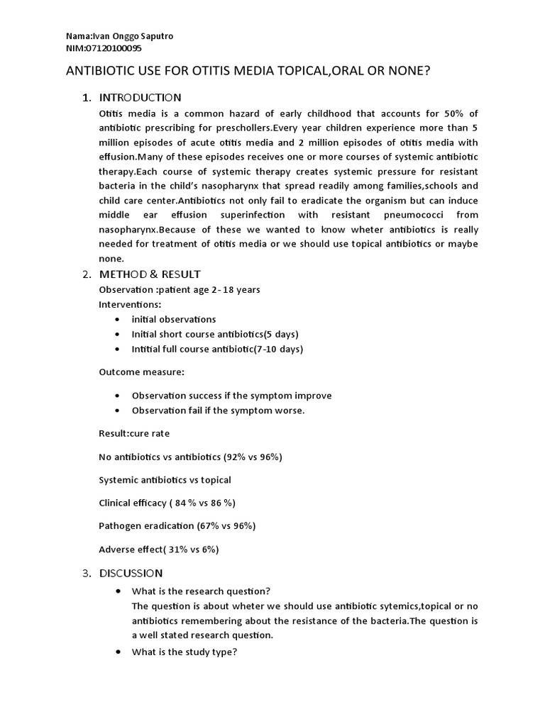 Antibiotic Use For Otitis Media Topical PDF Cure Therapy