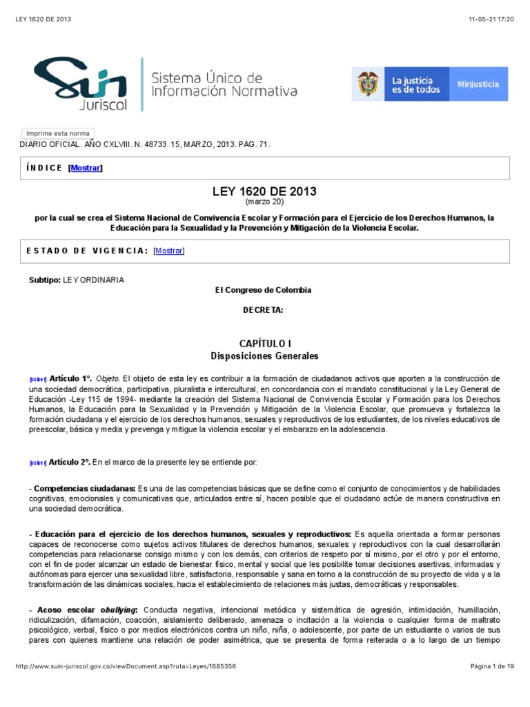 Ley 1620 | PDF | Acoso cibernético | Educación de la primera infancia