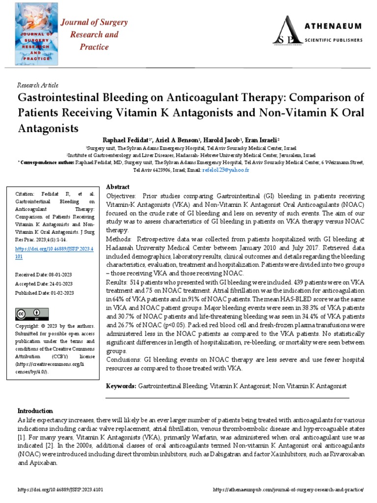 Gastrointestinal Bleeding On Anticoagulant Therapy Comparison of