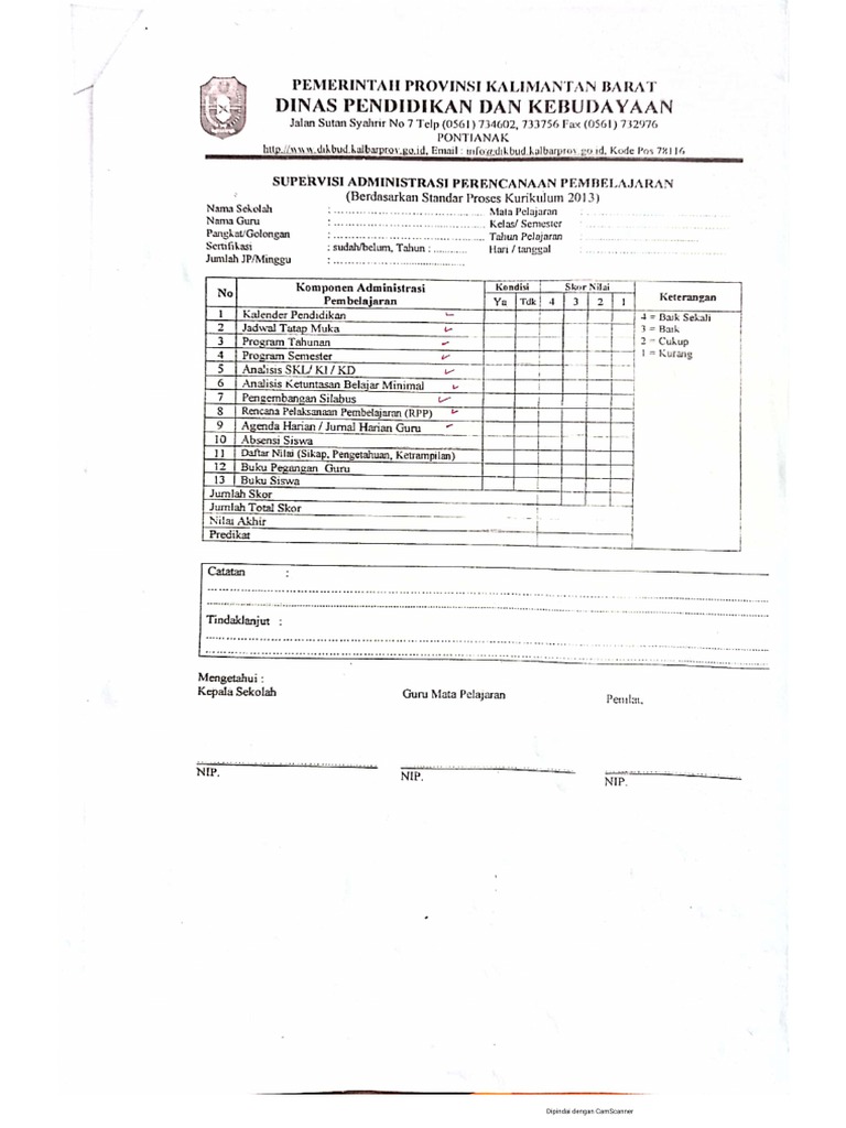 Instrumen Supervisi - 1 | PDF