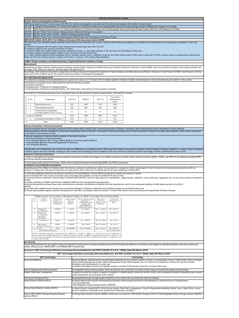 India Electric Vehicle Policy Overview | PDF | Business | Computers