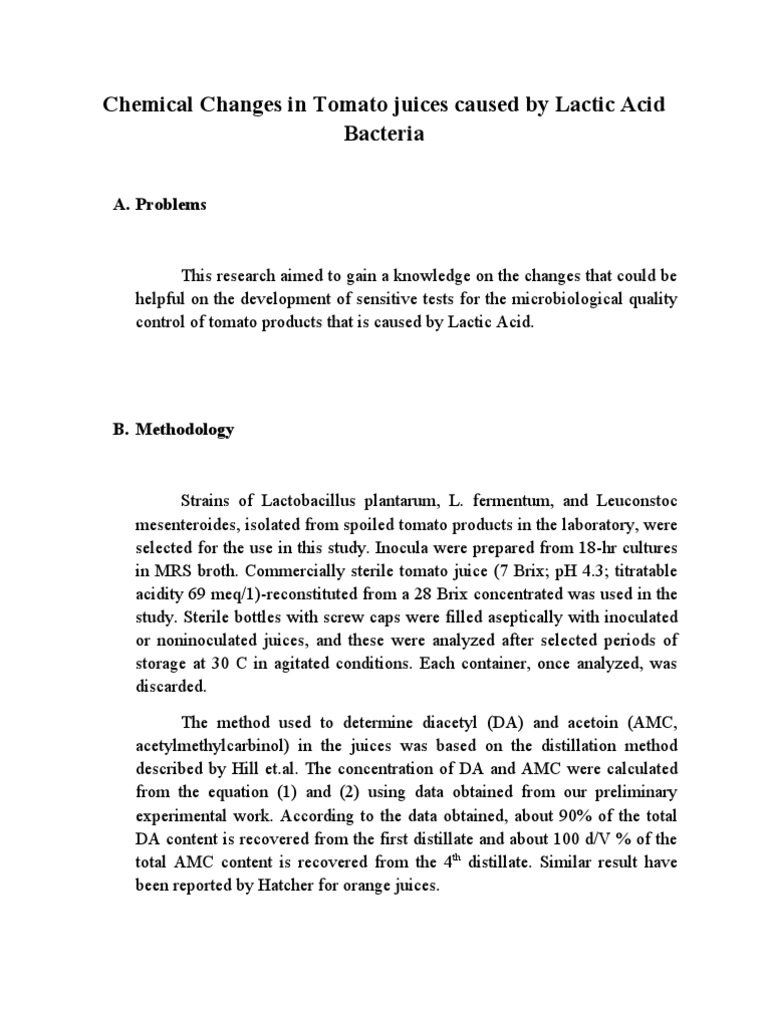 Chemical Changes in Tomato Juices Caused by Lactic Acid Bacteria PDF