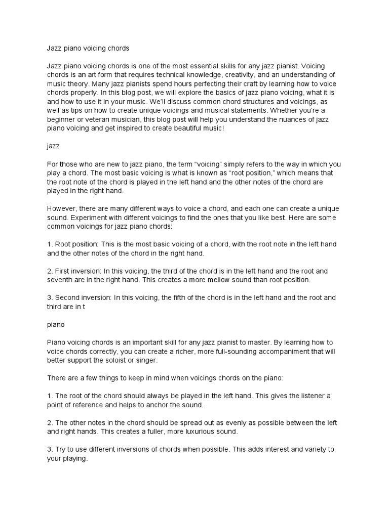 Jazz Piano Voicing Chords Pdf Chord Music Jazz