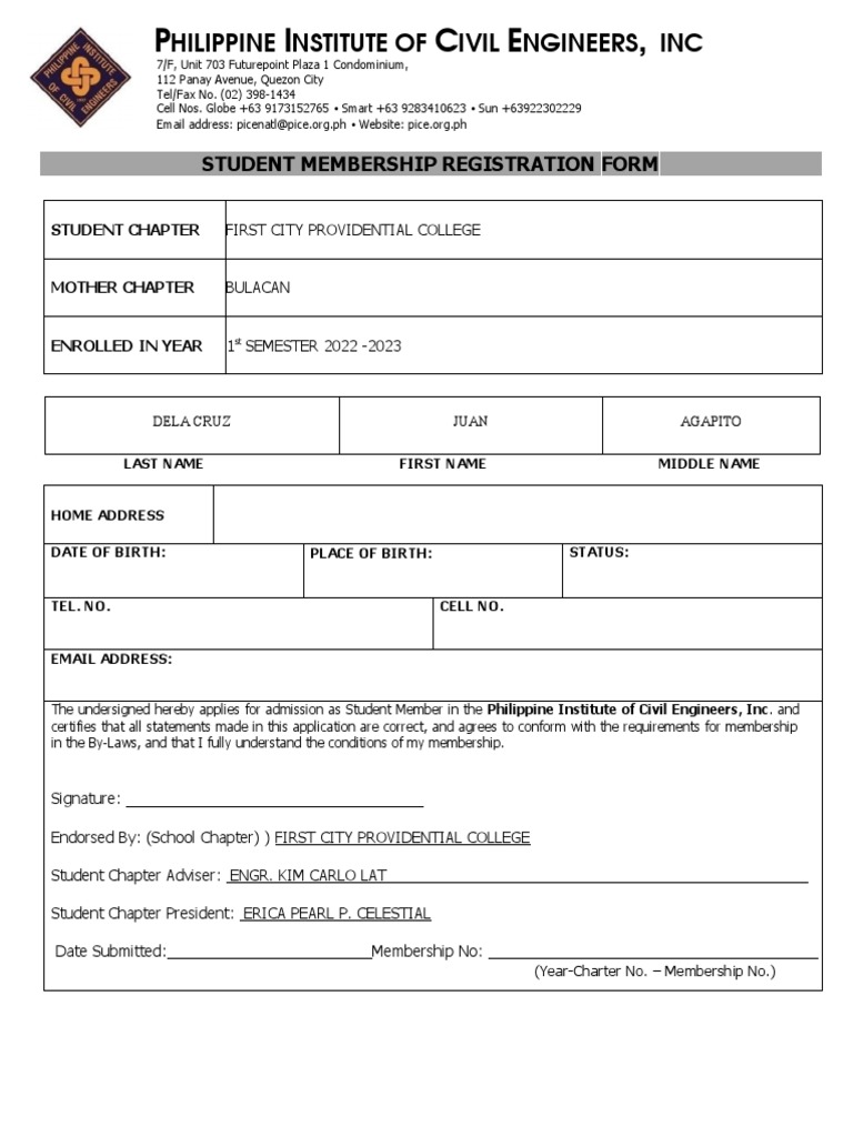 Sample Membership Form PDF