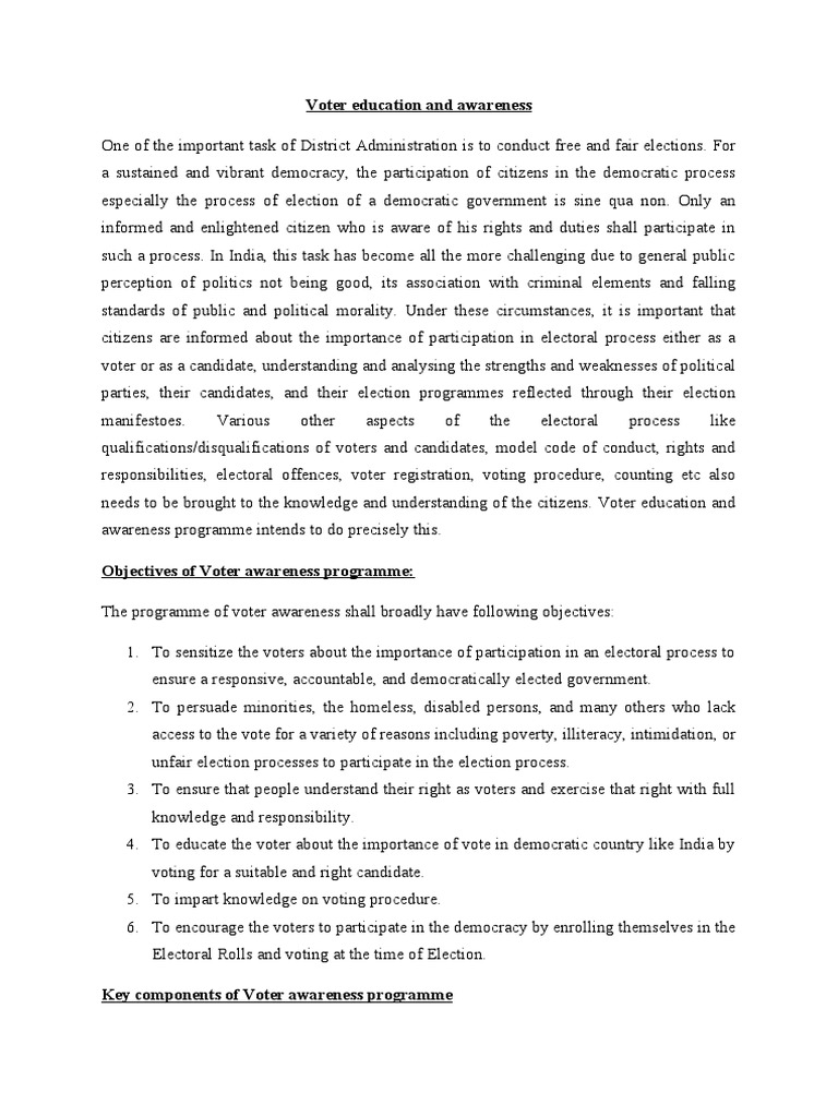 Voter Education and Awareness Program | PDF | Elections | Voting