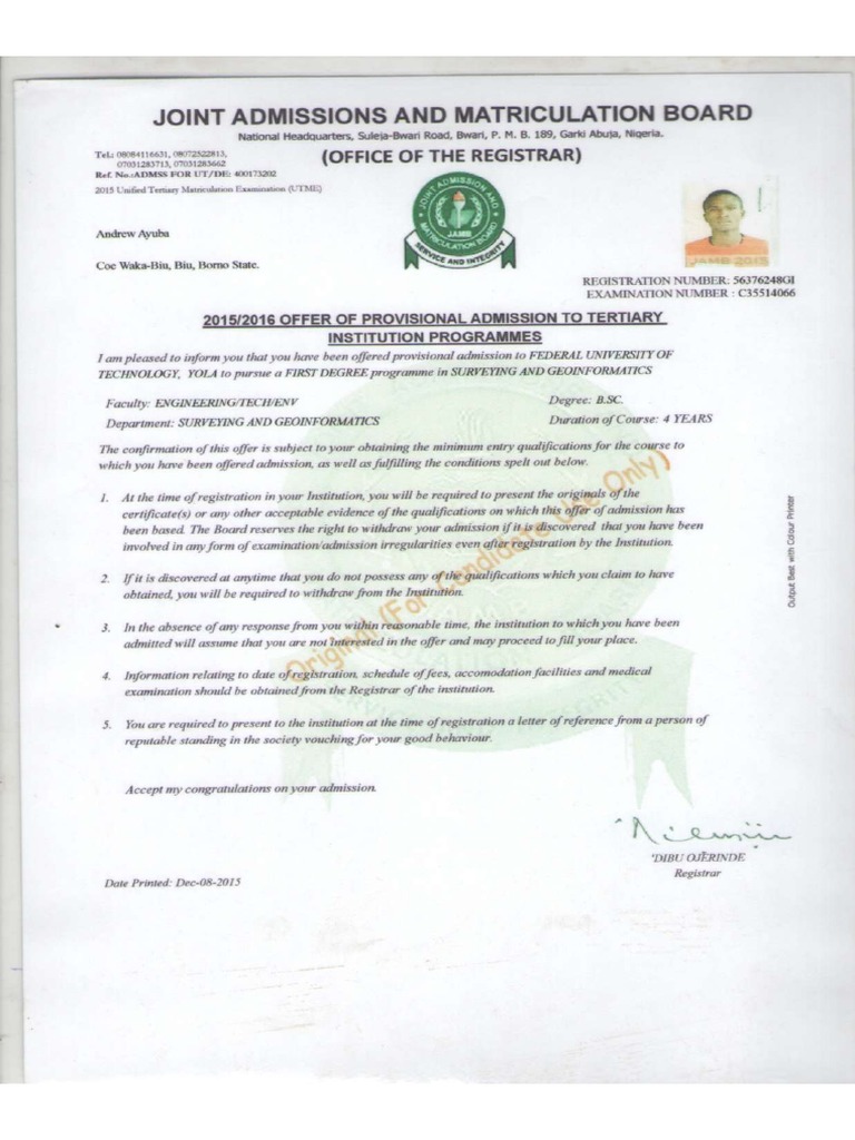 Jamb For Candidate Use PDF
