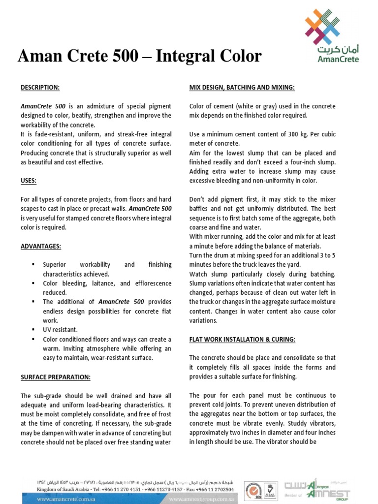 Integral Color TDS | PDF | Concrete | Structural Engineering