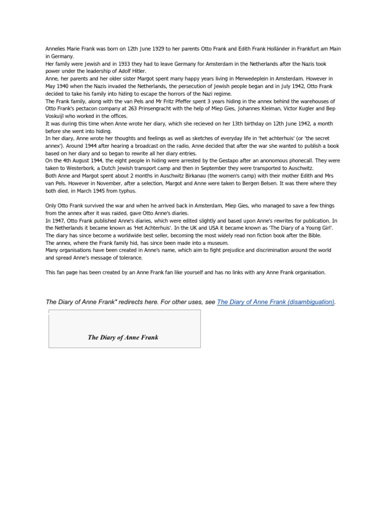 Anne Frank Book Report | PDF | Anne Frank | Unrest