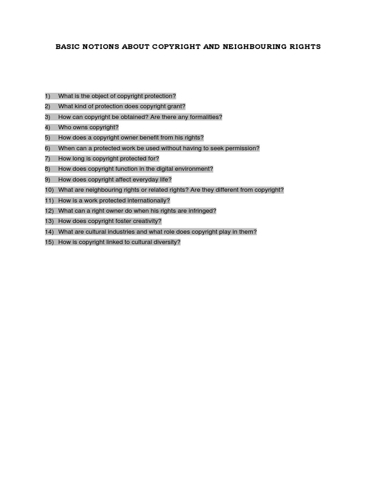 Basic Notions About Copyright and Neighbouring Rights PDF Copyright