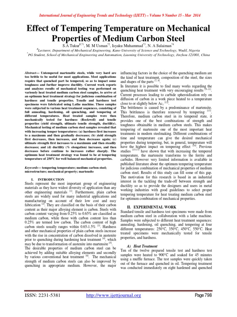 Tempering Effects on Medium Carbon Steel | PDF | Heat Treating | Steel