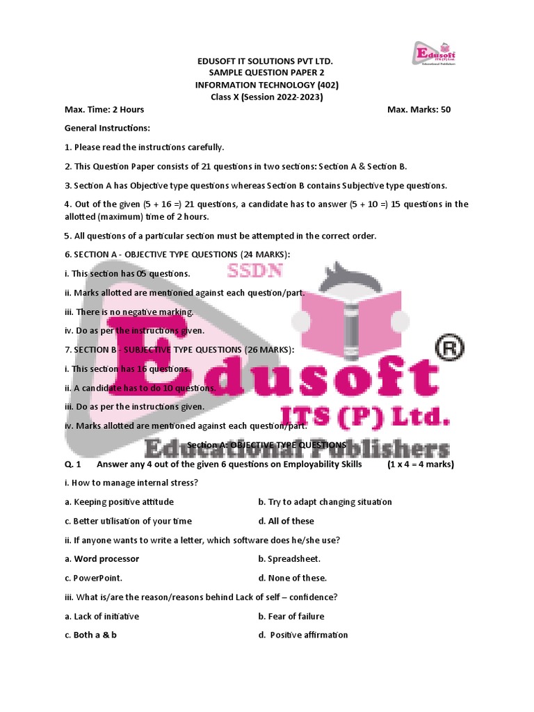 Class 10 IT Sample Question Paper | PDF | Hyperlink | Computer Network