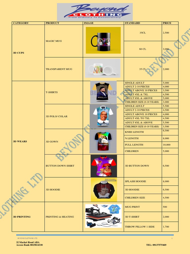 Beyond Clothing Price List PDF PDF Consumer Goods Human Appearance