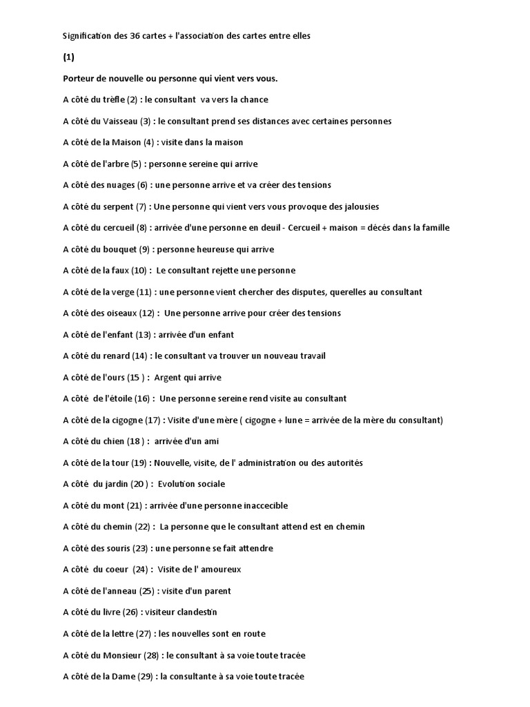 Signification Des 36 Cartes Lenormand PDF Chiens Chance