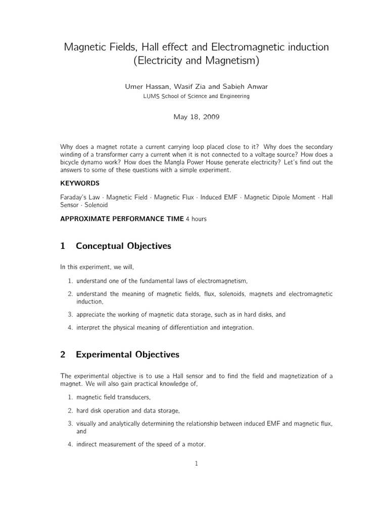 Hall Effect and Electromagnetic Induction | PDF | Electromagnetic ...