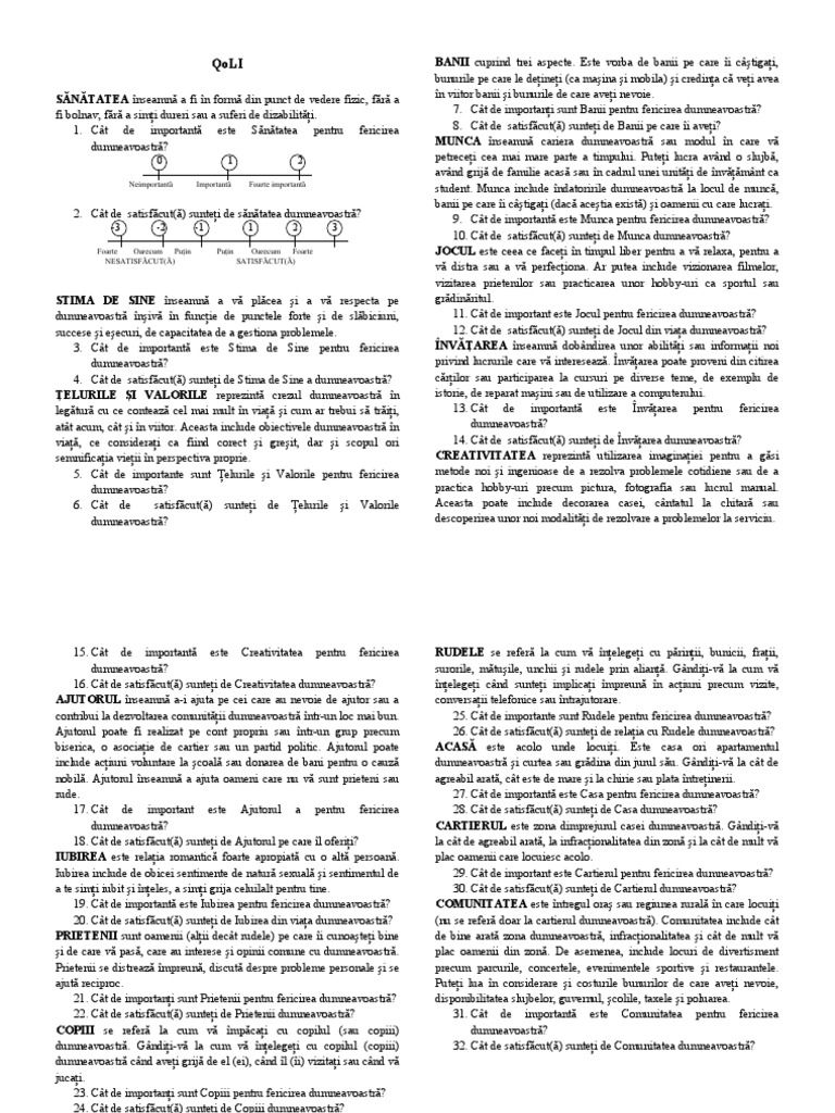 Quality of Life Inventory | PDF