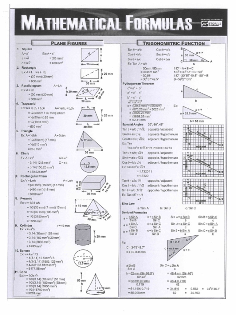 Mathematical formulas pdf