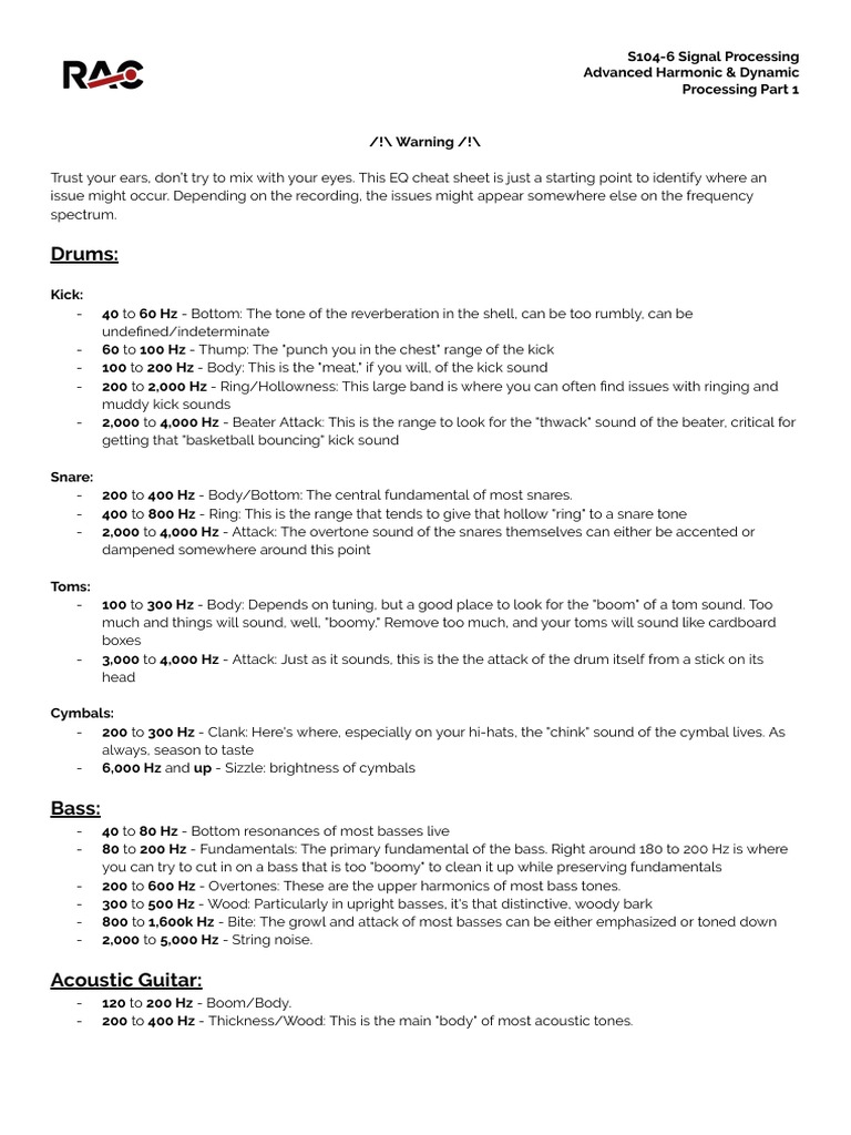 EQ Cheat Sheet PDF Harmonic Guitars