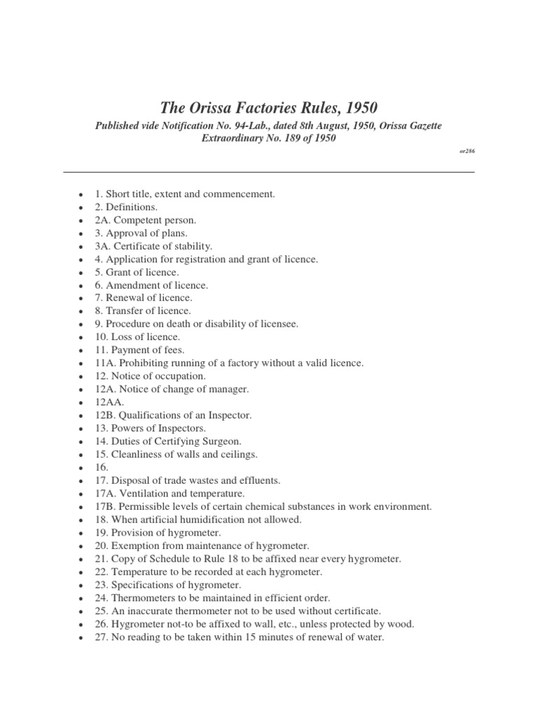 Orissa Factories Rules, 1950 Overview | PDF | License | Occupational ...
