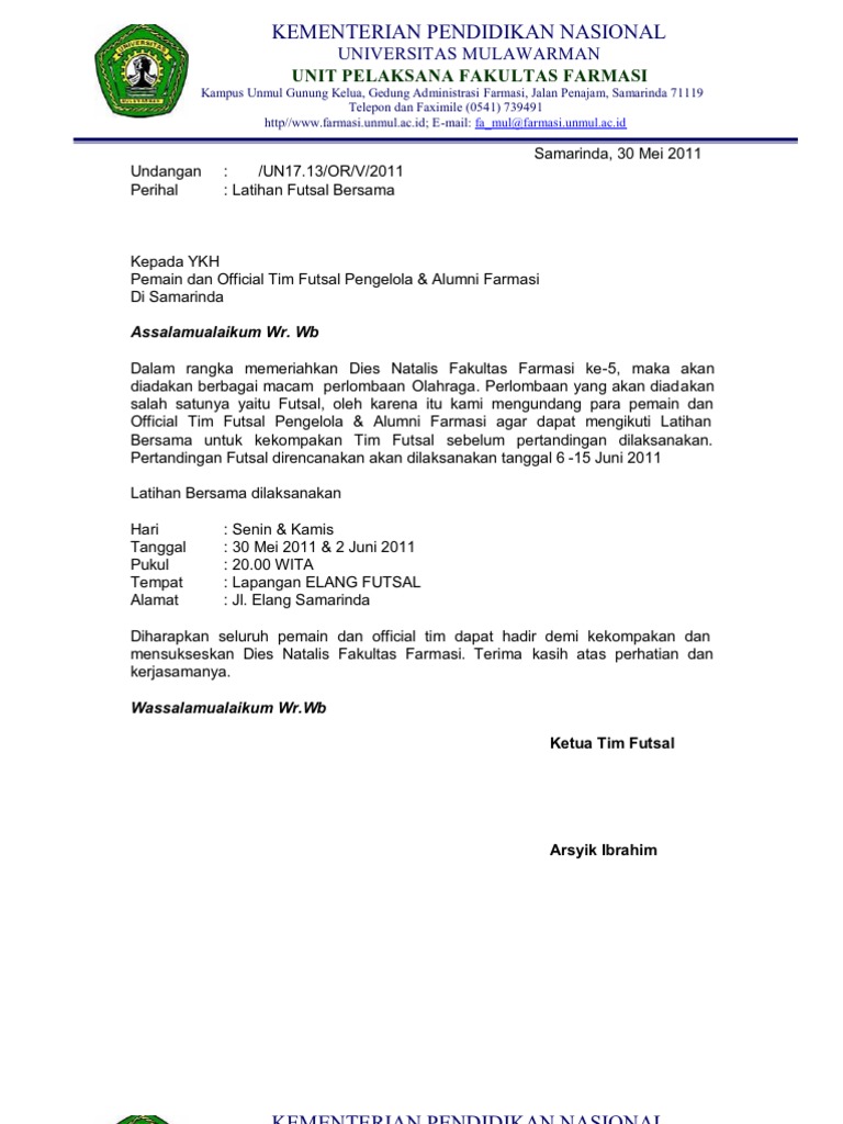 Contoh Surat Undangan Pertandingan Persahabatan - Delinewstv