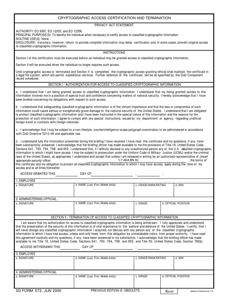 SD Form 572: Access Certification | PDF | Cryptography | Information