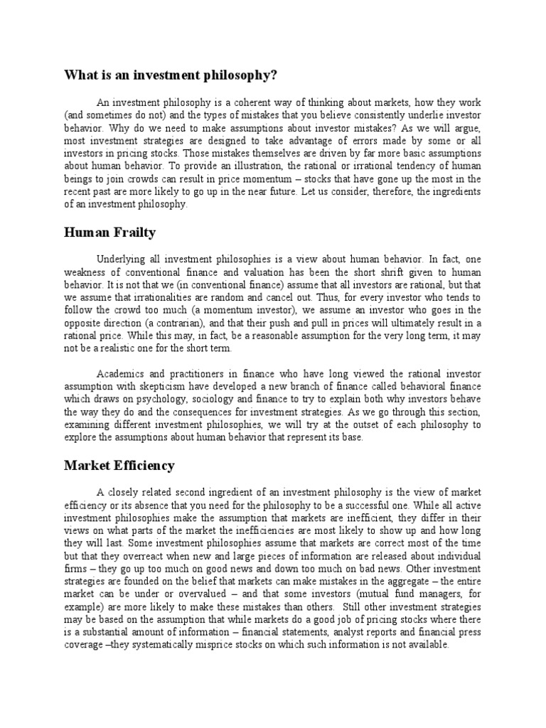 What Is An Investment Philosophy PDF Investing Asset Allocation
