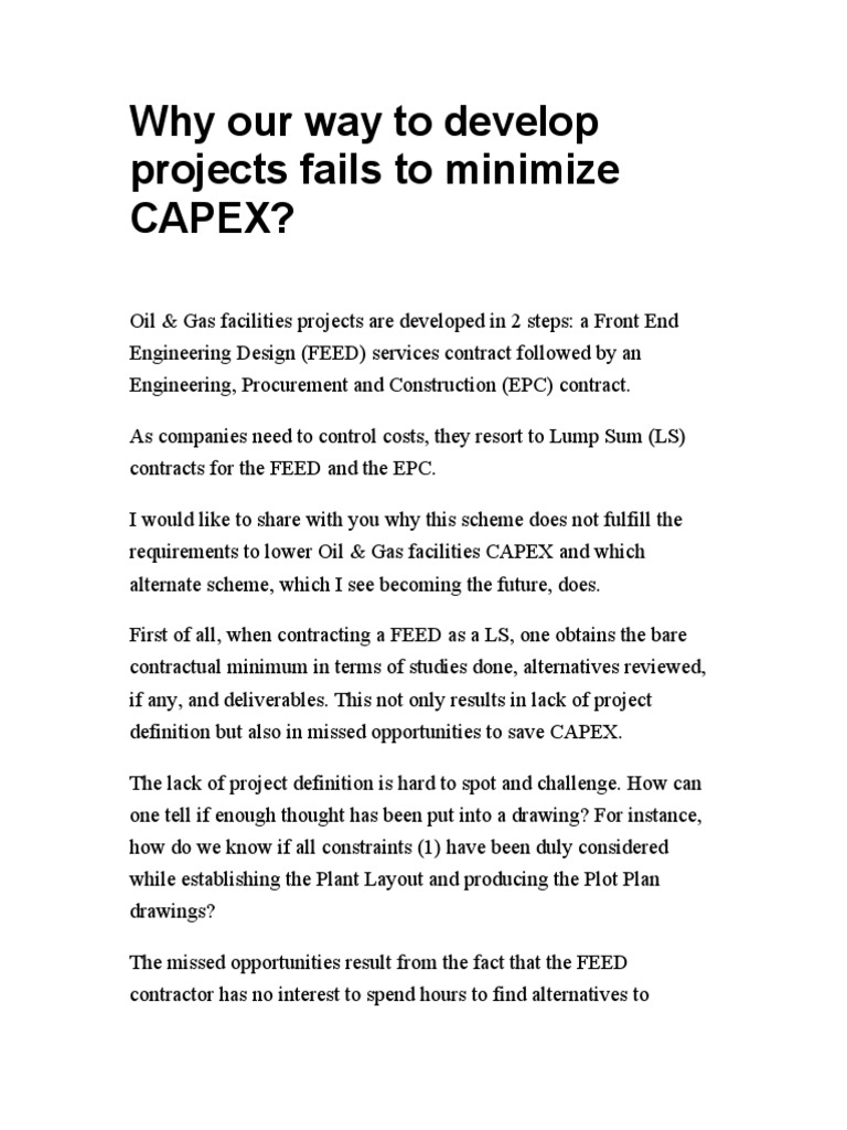 Why Our Way To Develop Projects Fails To Minimize CAPEX | PDF ...