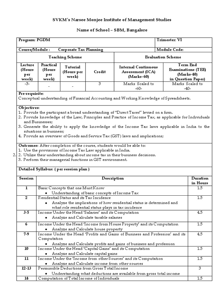 Corporate Tax Planning Pdf Taxes Income Tax