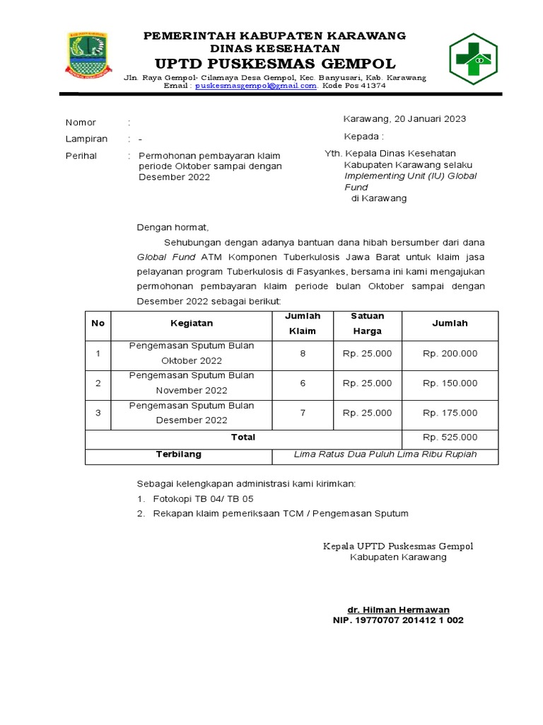 Surat Tagihan Klaim | PDF