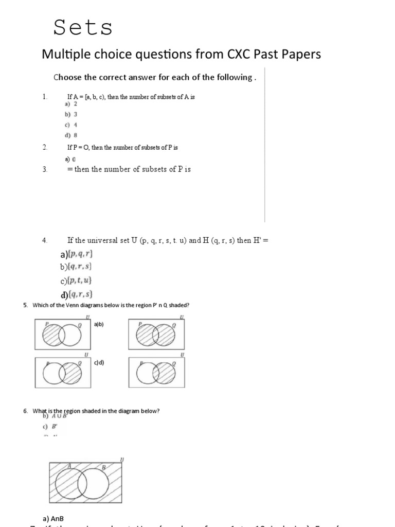 Multiple Choice Questions From CXC Past Papers: Choose The Correct ...