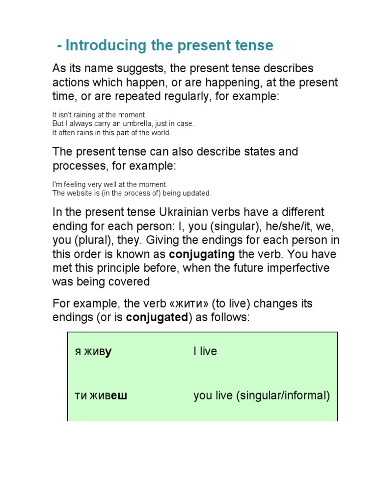 Present tense verb endings in Ukrainian | PDF | Grammatical Conjugation ...
