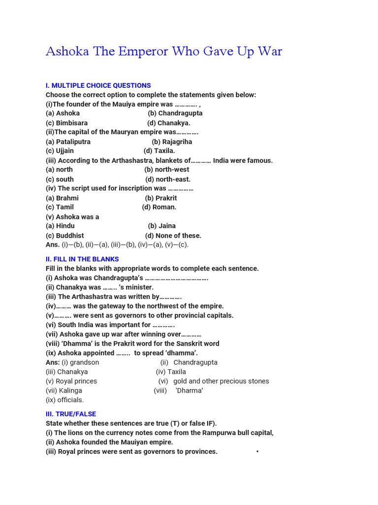 Notes On Ashoka The Emperor Who Gave Up War PDF Ashoka