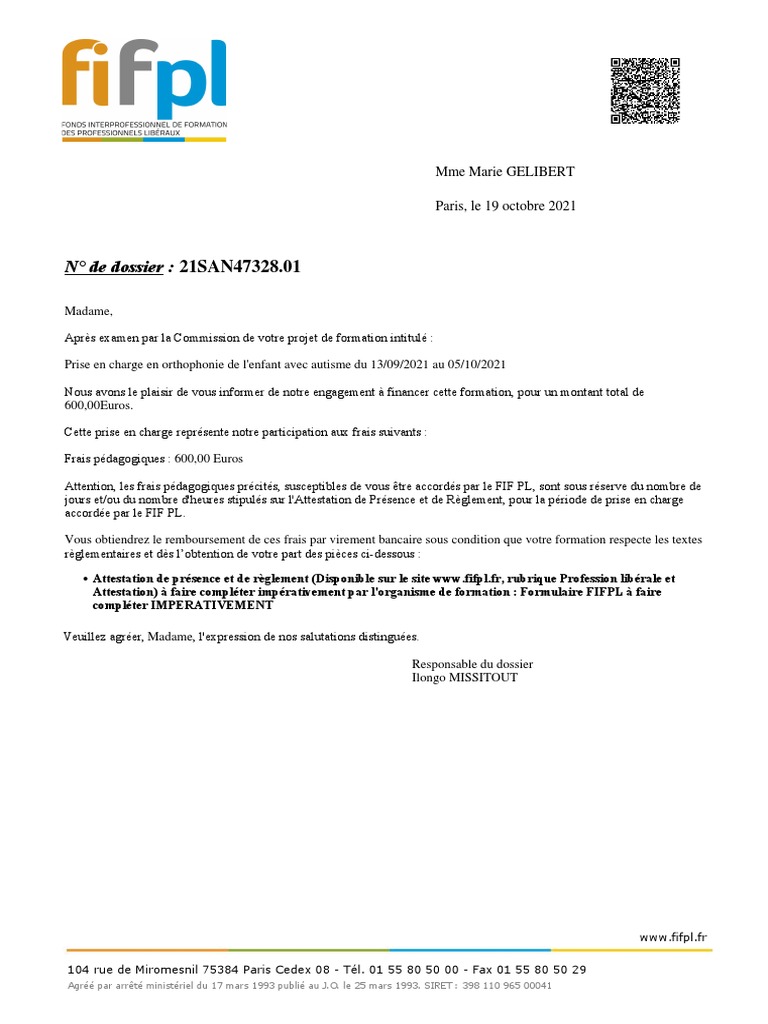 Prise en charge FIF PL : 600 Euros pour formation | PDF