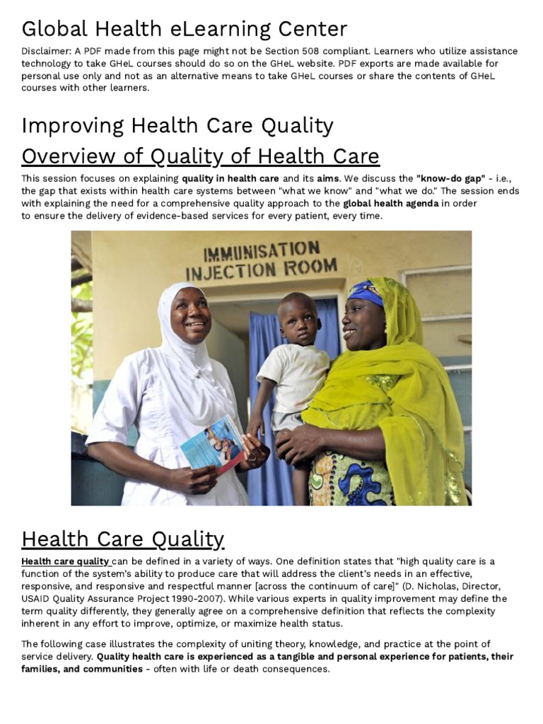 Improving Health Care Quality Global Health ELearning Center PDF