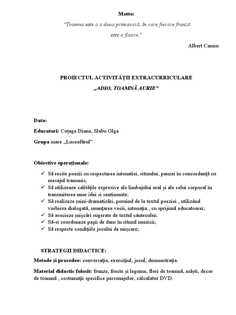 Scenariul Activității ,,toaman Aurie