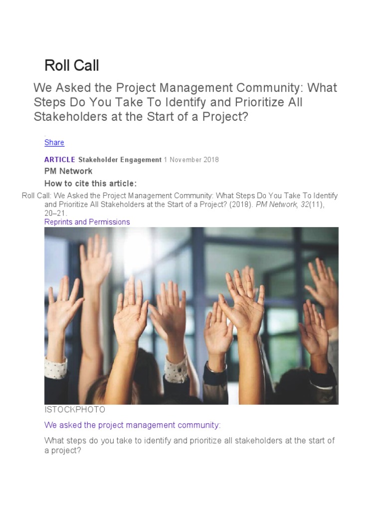 Roll Call PDF Project Management Governance